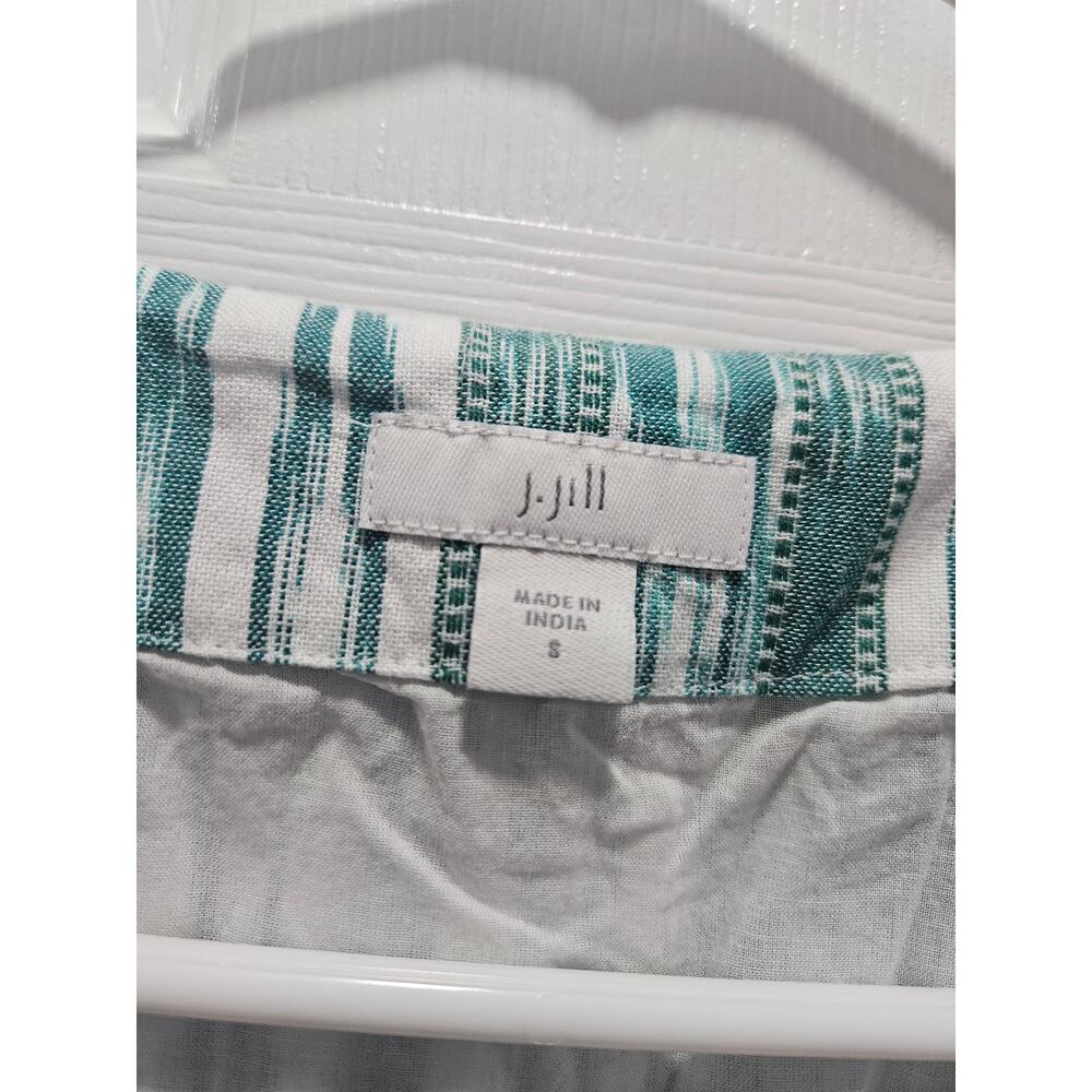 J.Jill Dress Women's Small Sleeveless Woven Embroidered Green Stripe 100% Cotton - Picture 2 of 8